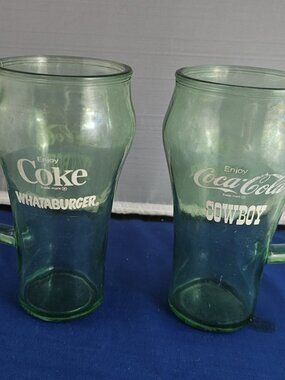 2 Whataburger Green Coca Cola Cowboy Coke Drinking Glass Mug